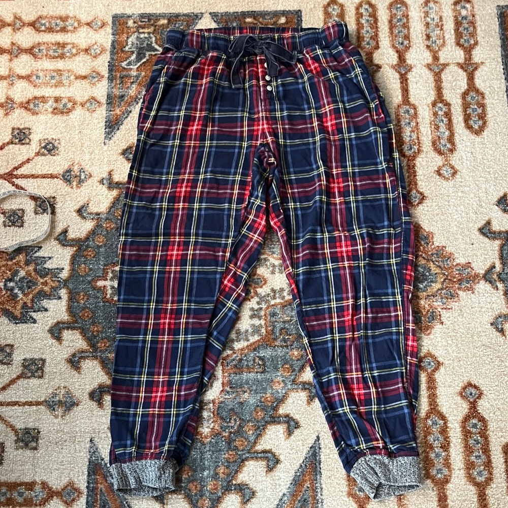 Aerie Navy Blue & Red Plaid Flannel Joggers - sz S